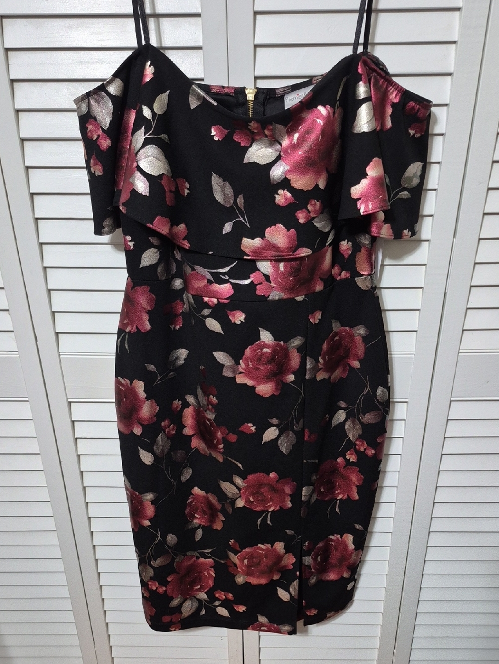 One-Shoulder Black Dress with Rose Pink Floral Print